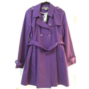 Kenneth Cole Reaction Women's Double Breasted Coat Belted Purple Size XXL